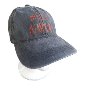 Rae Dunn Hello Pumpkin 100% cotton faded black orange embroidered baseball hat